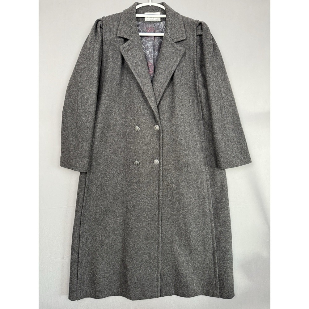 Vintage Christopher Banks Gray Wool Overcoat Womens 44 XL Floral Trench 90s Y2K